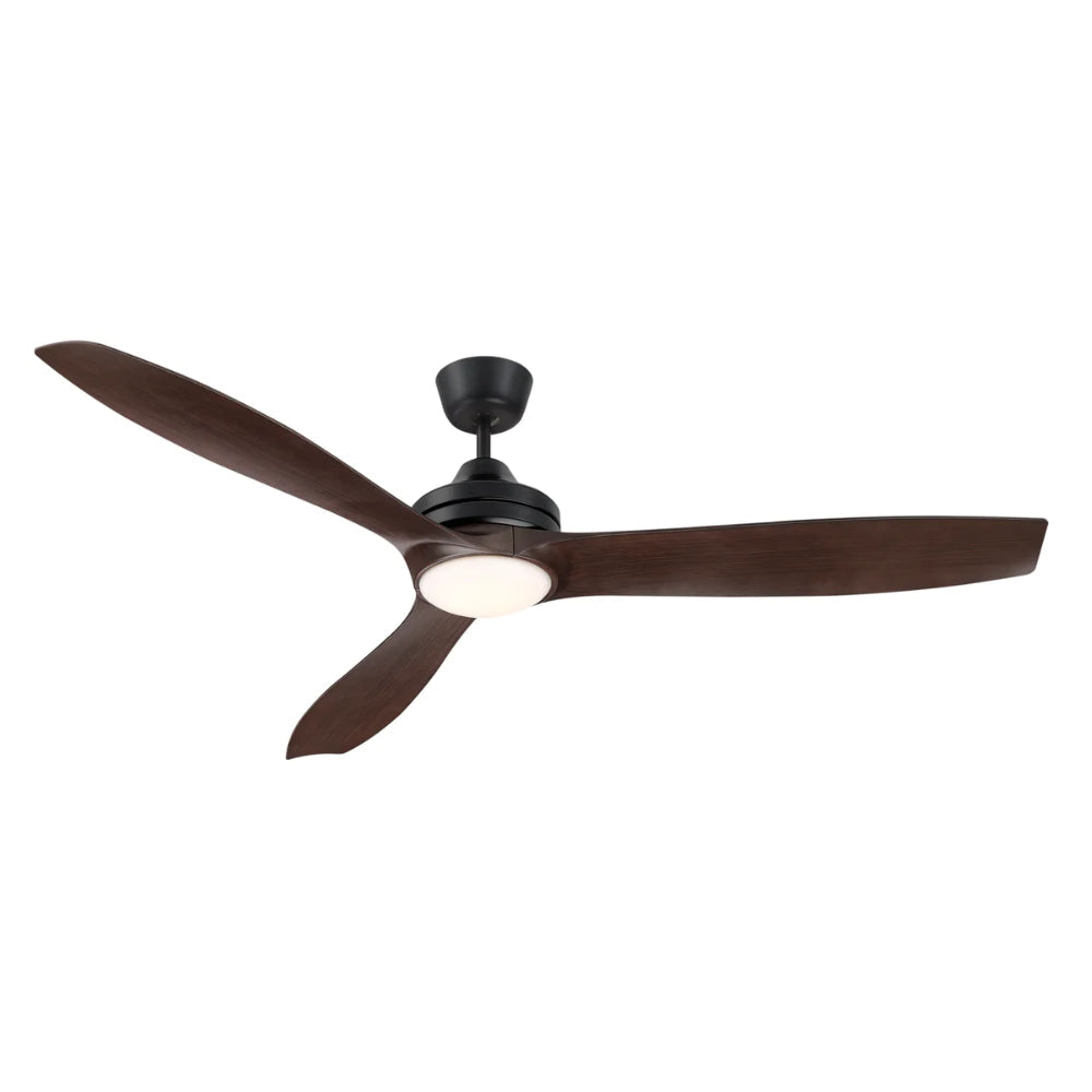 Lora DC Ceiling Fan with LED Light – Black with Dark Timber Blades 6″